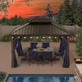 10' X 12' Hardtop Gazebo Canopy with Netting and Curtains for Outdoor Deck