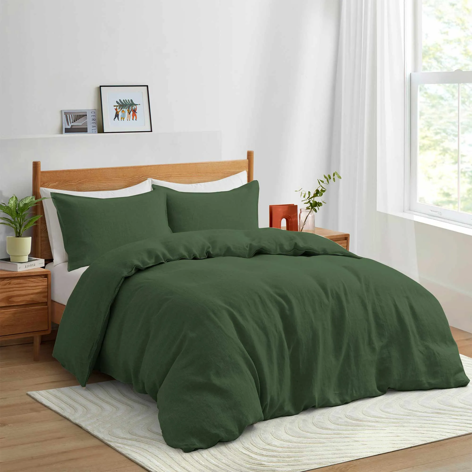 100% Premium Flax Linen Duvet Cover Set with Pillowcases Breathable Moisture Wicking