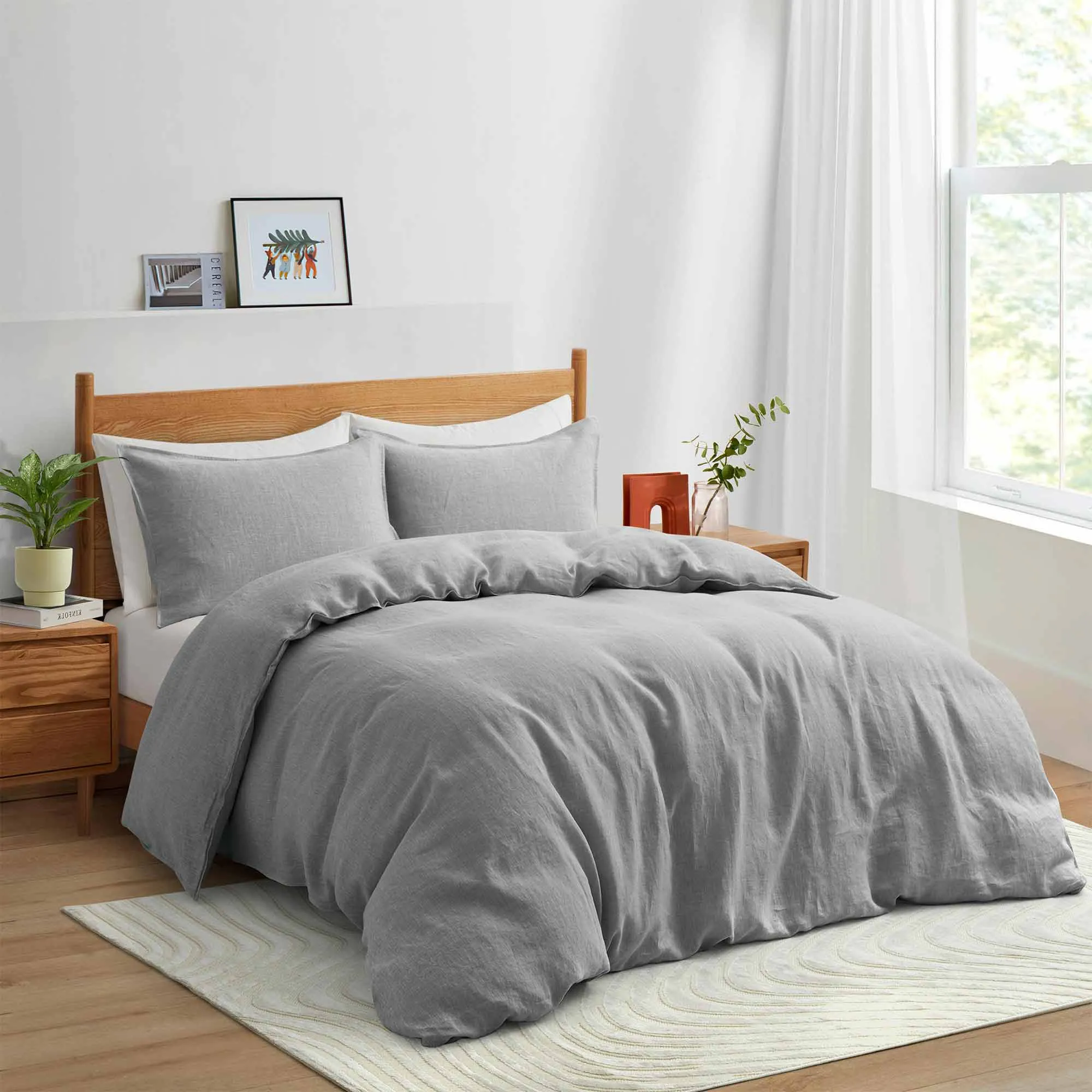 100% Premium Flax Linen Duvet Cover Set with Pillowcases Breathable Moisture Wicking