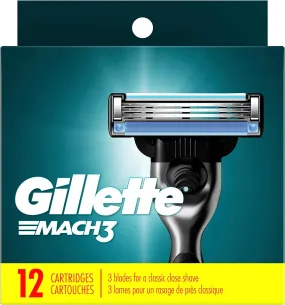 12Pk Gillette Mach3 Razor Blades for Men Replacement Razor Blades