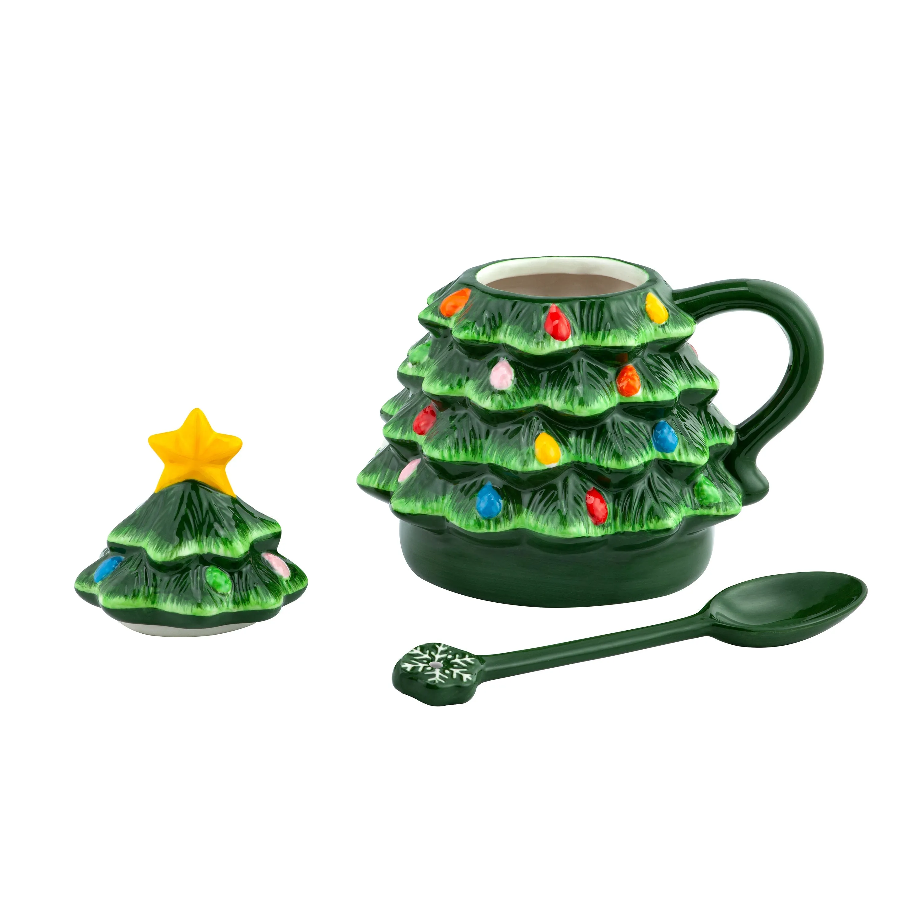 16 oz. Nostalgic Ceramic Tree Lidded Mug with Spoon - Green