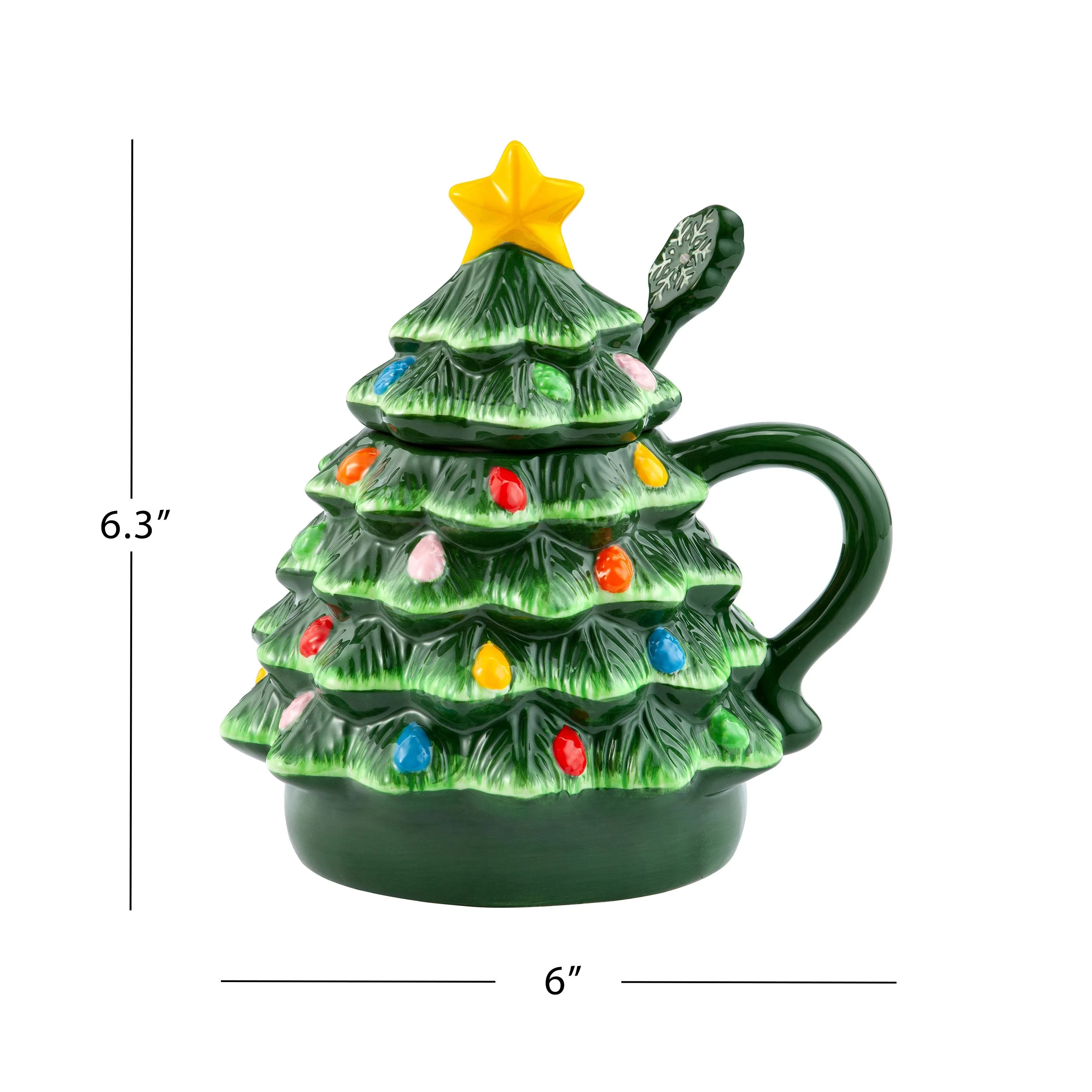 16 oz. Nostalgic Ceramic Tree Lidded Mug with Spoon - Green