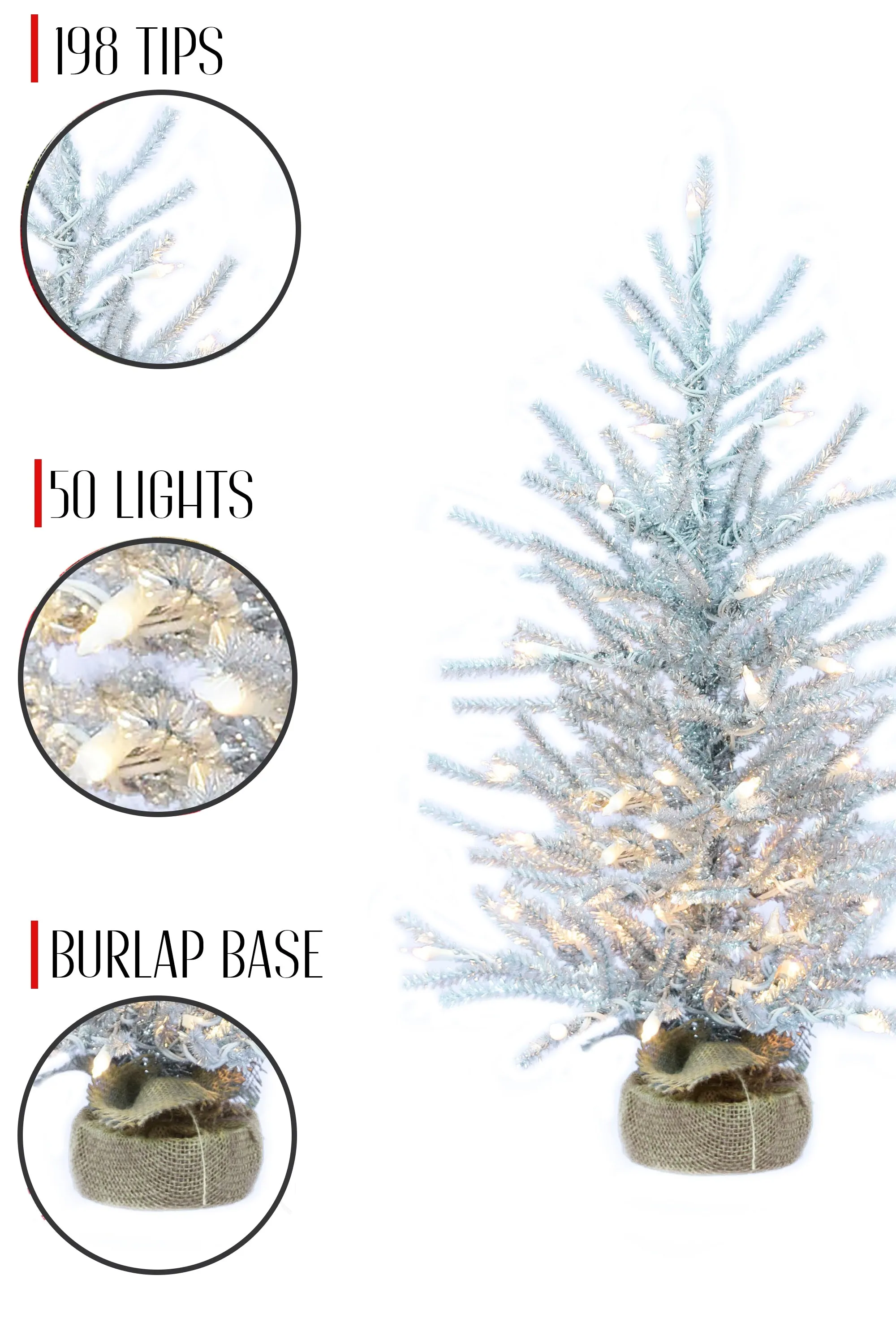 2' Pre-Lit Burlap Base Tinsel Tree