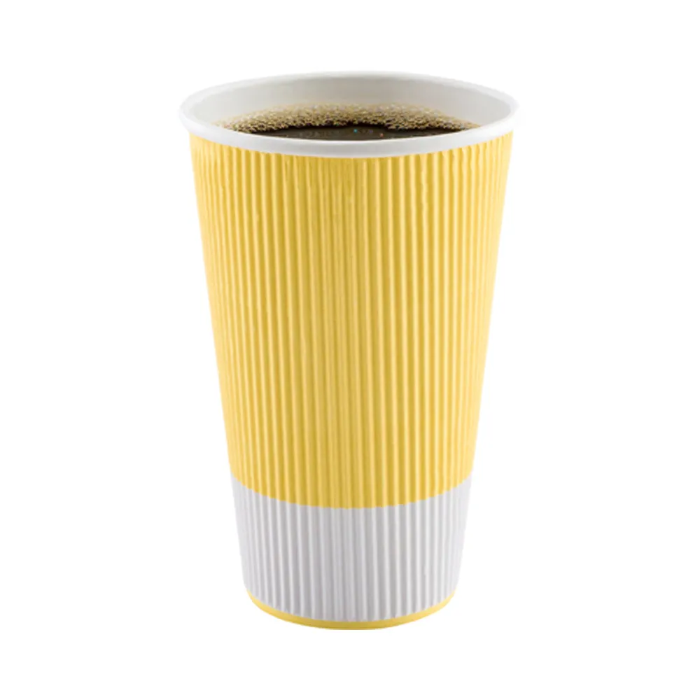 20 oz Light Yellow Paper Coffee Cup - Ripple Wall - 3 1/2" x 3 1/2" x 6 1/4" - 10 count box