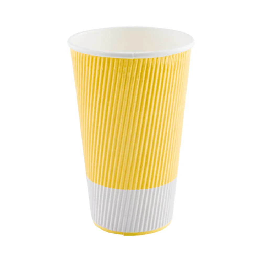 20 oz Light Yellow Paper Coffee Cup - Ripple Wall - 3 1/2" x 3 1/2" x 6 1/4" - 250 count box