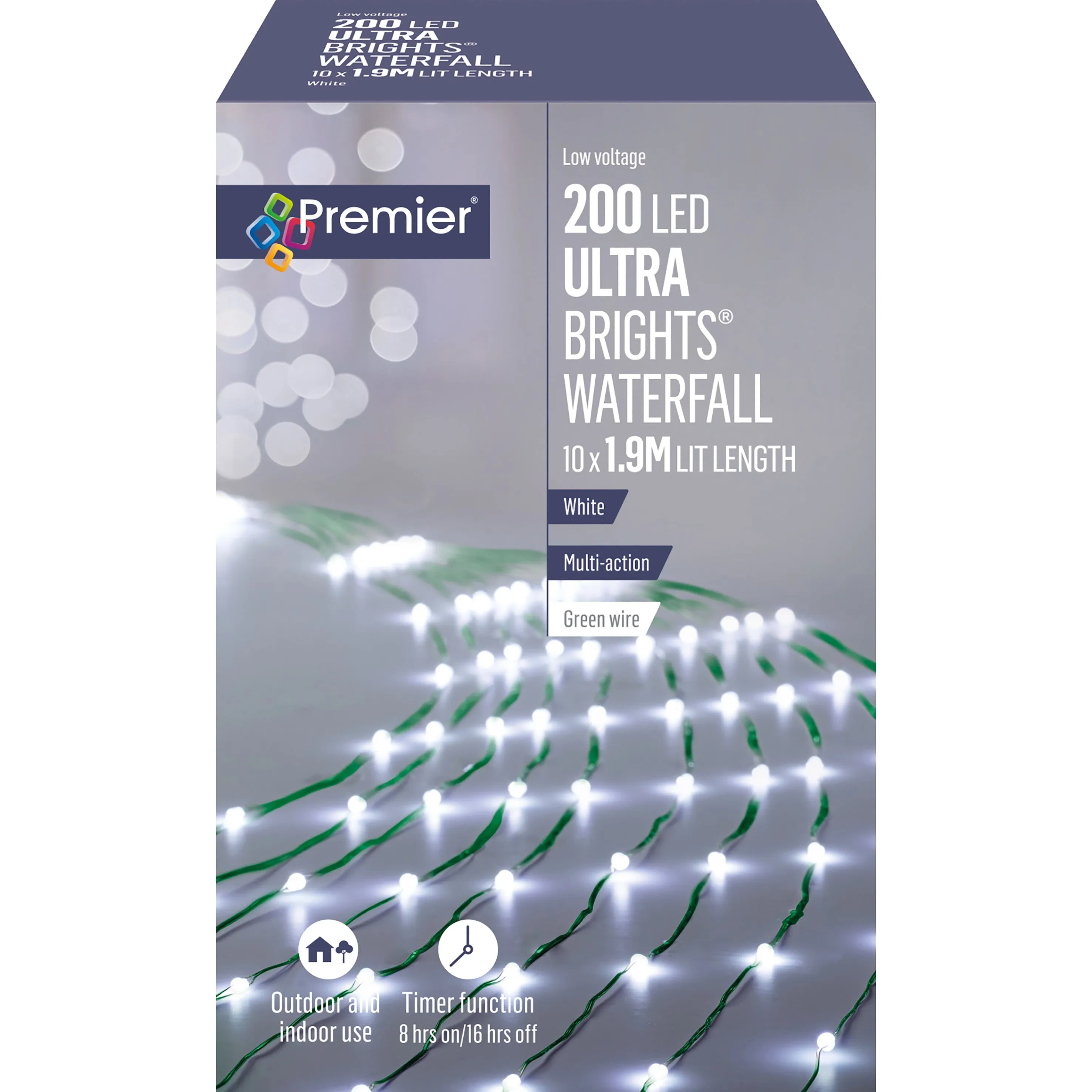 200L UltraBright Waterfall 1.9m Green Wire- White