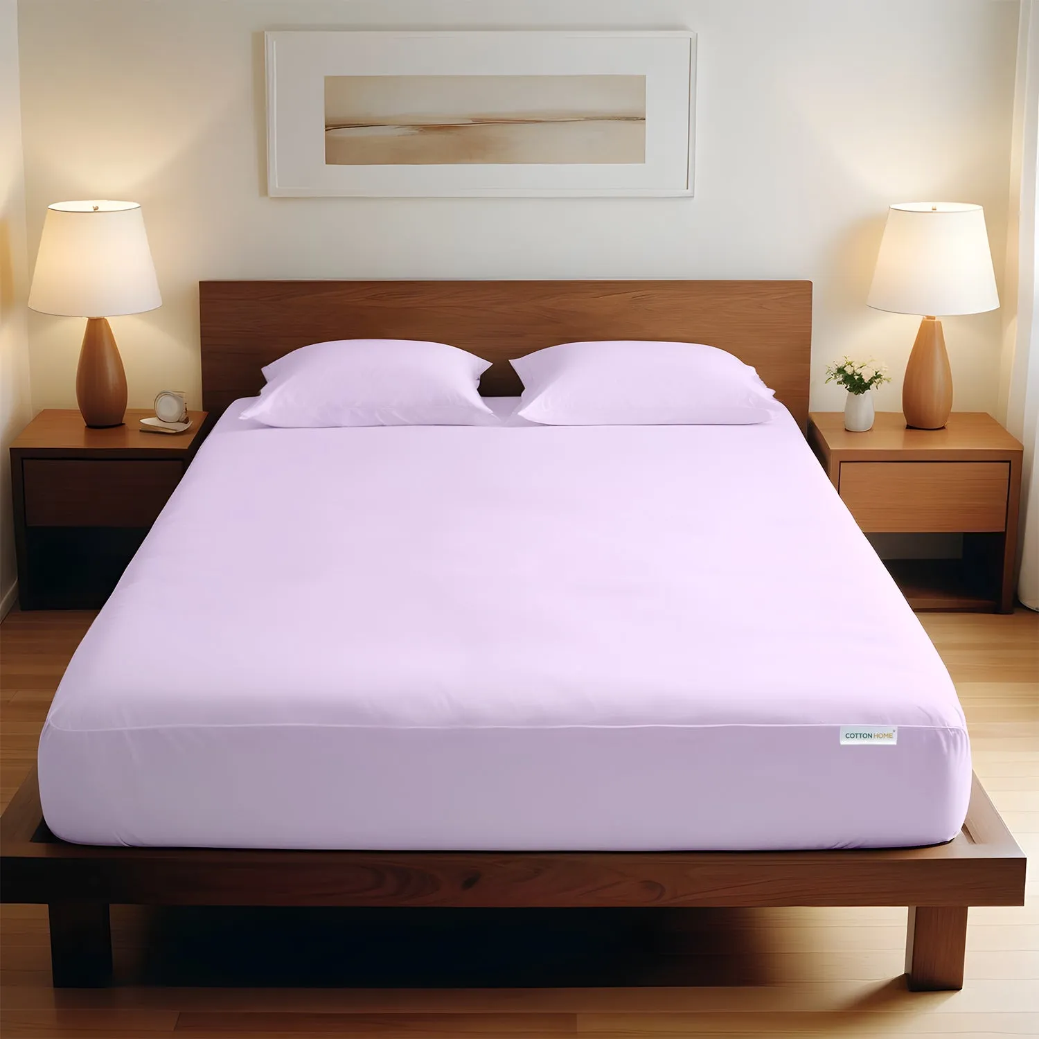 3 Piece Fitted Sheet Set Super Soft Light Purple Twin Size 160x200 30cm with 2 Pillow Case