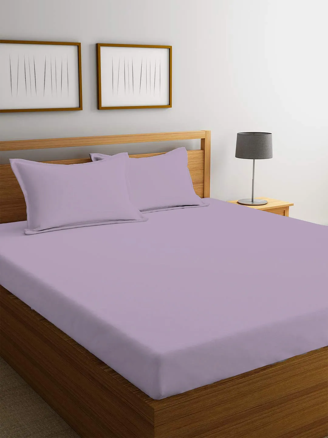 3 Piece Fitted Sheet Set Super Soft Light Purple Twin Size 160x200 30cm with 2 Pillow Case