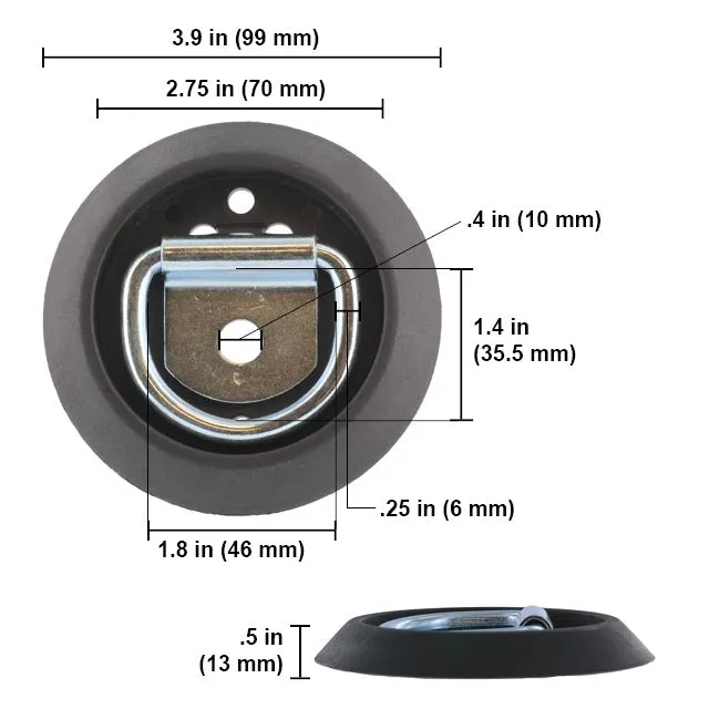 4-Pack Surface Mount or Recessed Mounting Rope Ring - 1,200 lbs. BS