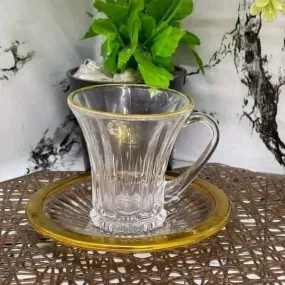 6pcs Classy Gold Rimmed Glass Cup   Saucer