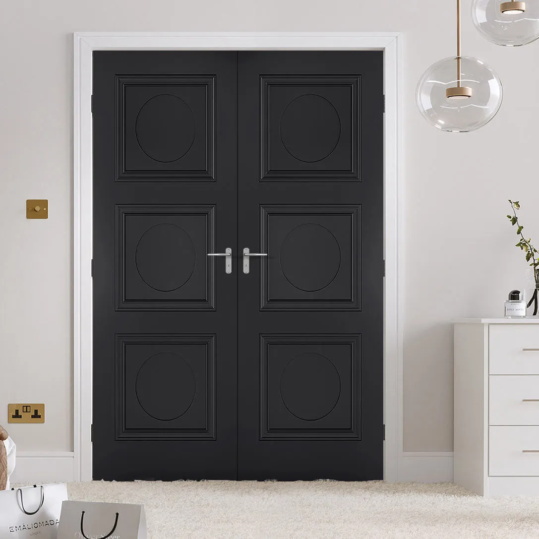 Antwerp 3 Panel Black Primed Internal Door Pair - 1/2 Hour Fire Rated