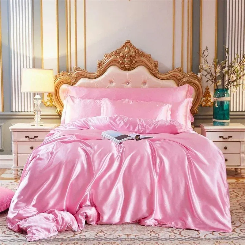 Anyhouz Beddings Blush Pink US Full Size 3 Pcs High End Satin Smooth Duvet Cover Set Luxury Polyester Silky Soft Cozy Bedding Set