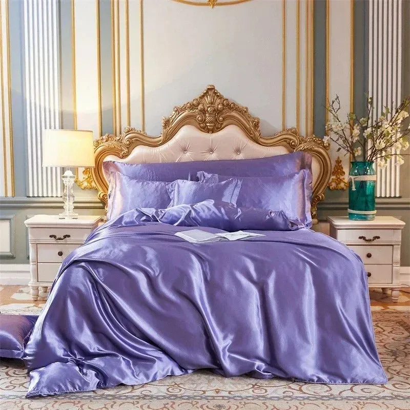 Anyhouz Beddings Light Purple AU Queen Size 3 Pcs High End Satin Smooth Duvet Cover Set Luxury Polyester Silky Soft Cozy Bedding Set