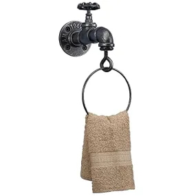 Barnyard Designs Industrial Towel Ring, Rustic Vintage Decorative Hand Towel Holder, 8” x 7” x 4.5”