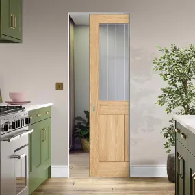 Belize Oak Absolute Evokit Single Pocket Door - Silkscreen Etched Glass - Prefinished