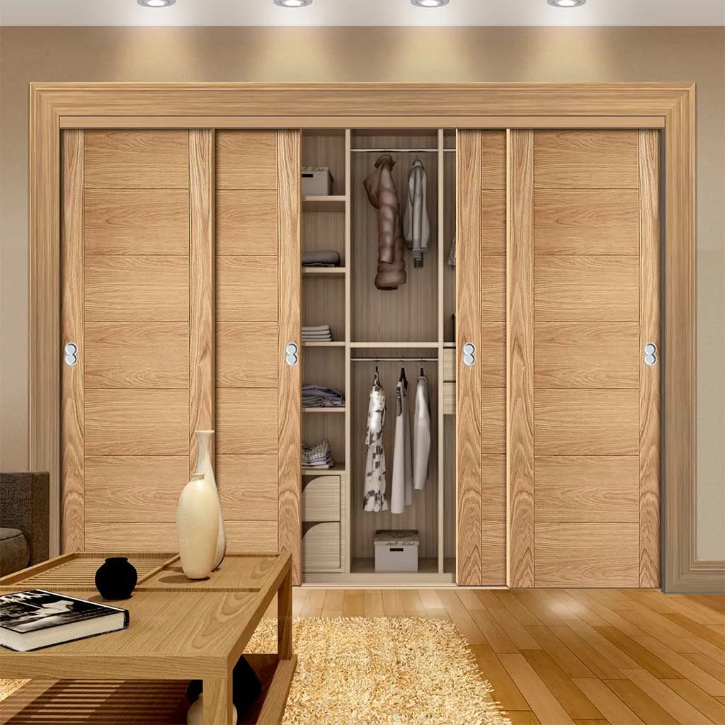 Bespoke Carini 7 Panel Oak Flush Door - 4 Door Maximal Wardrobe and Frame Kit - Prefinished