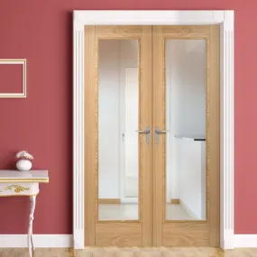 Bespoke Fire Internal Door Pair, Vancouver Oak 1L Pair - 1/2 Hour Fire Rated - Clear Glass - Prefinished