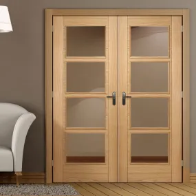 Bespoke Fire Internal Door Pair, Vancouver Oak 4L Pair - 1/2 Hour Fire Rated - Clear Glass - Prefinished