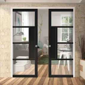 Bespoke Handmade Eco-Urban® Boston 4 Pane Double Evokit Pocket Door DD6311G - Clear Glass - Colour Options