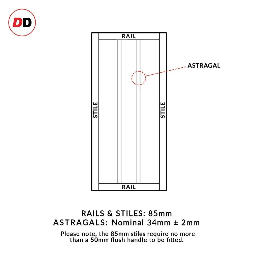 Bespoke Handmade Eco-Urban® Cornwall 1 Pane 2 Panel Double Absolute Evokit Pocket Door DD6404SG Frosted Glass - Colour Options