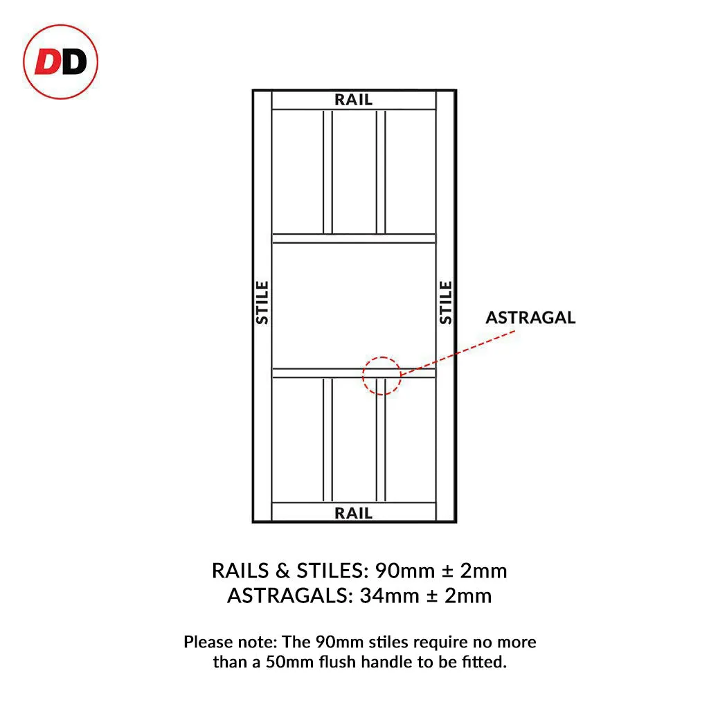 Bespoke Handmade Eco-Urban® Queensland 7 Pane Single Evokit Pocket Door DD6424SG Frosted Glass - Colour Options