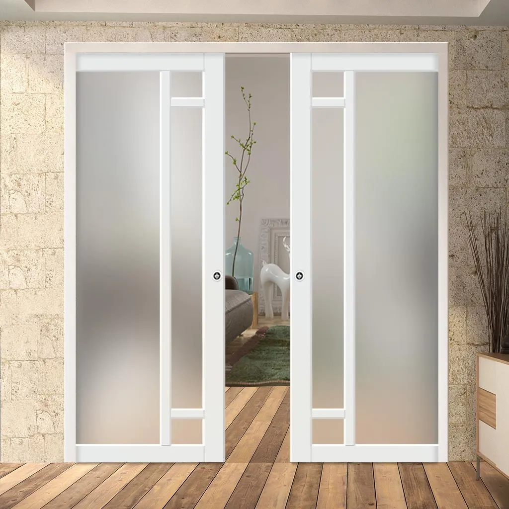 Bespoke Handmade Eco-Urban® Suburban 4 Pane Double Evokit Pocket Door DD6411SG Frosted Glass - Colour Options