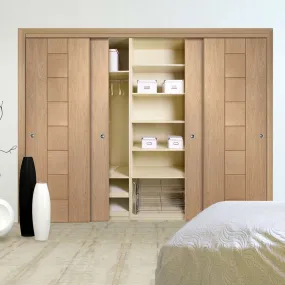 Bespoke Messina Oak Flush 4 Door Maximal Wardrobe and Frame Kit - Prefinished