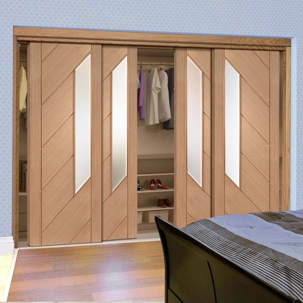 Bespoke Monza Oak Glazed 4 Door Maximal Wardrobe and Frame Kit