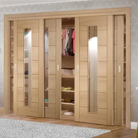 Bespoke Palermo Oak 1 Pane Glazed 4 Door Maximal Wardrobe and Frame Kit