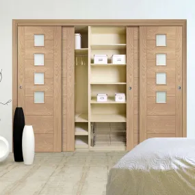 Bespoke Palermo Oak Glazed 4 Door Maximal Wardrobe and Frame Kit - Prefinished