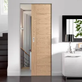 Bespoke Palermo Oak Single Frameless Pocket Door - Panel Effect - Prefinished