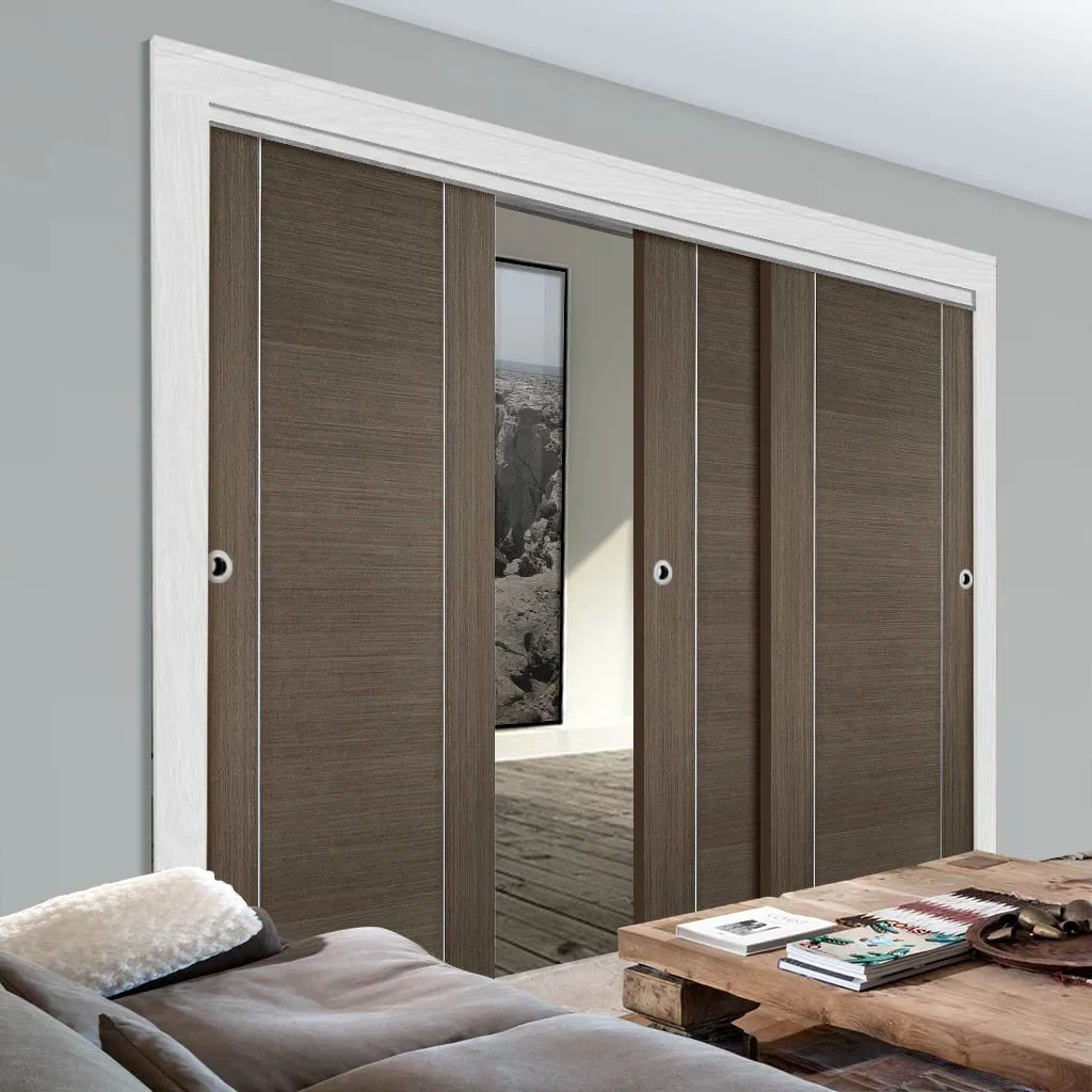 Bespoke Pass-Easi Chocolate Grey Alcaraz Door - 3 Sliding Doors and Frame Kit - Prefinished