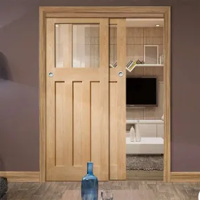 Bespoke Pass-Easi DX 1930's Oak Glazed - 2 Sliding Doors and Frame Kit - Prefinished