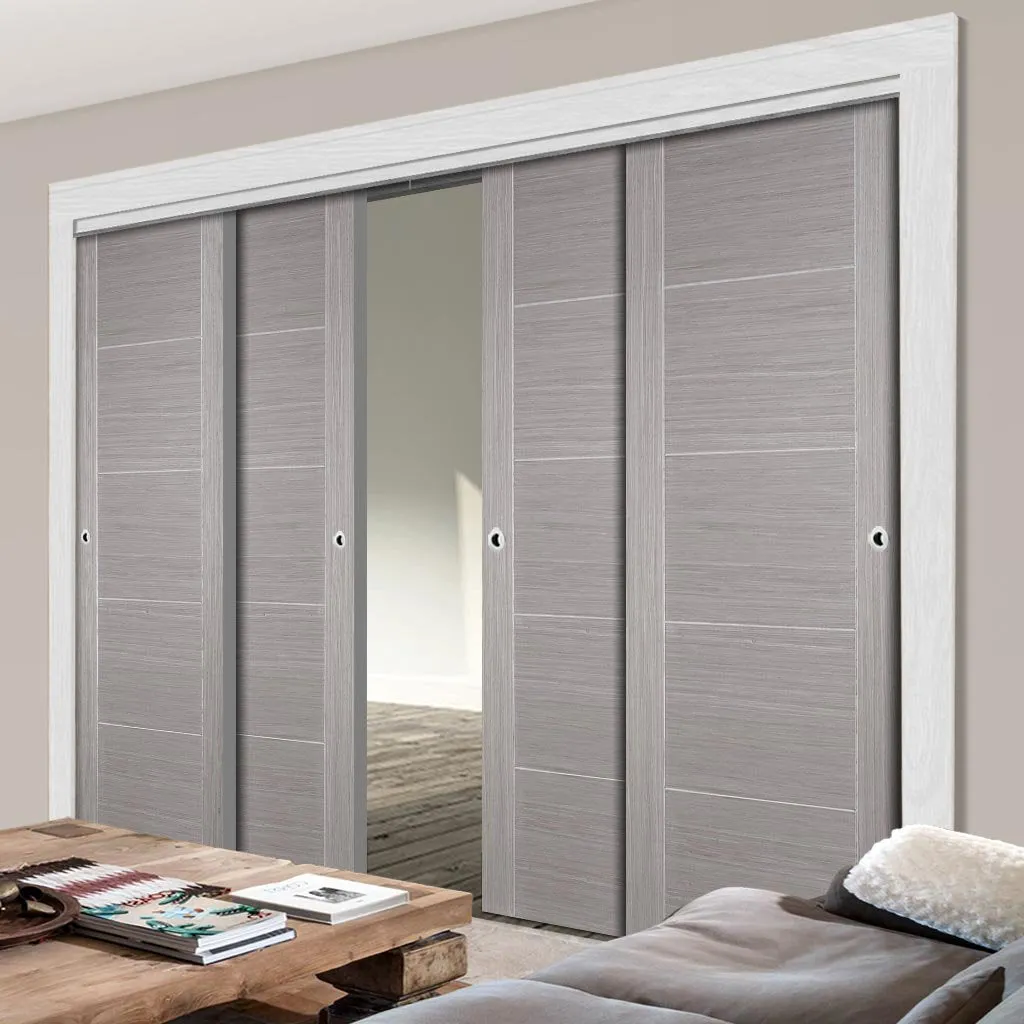 Bespoke Pass-Easi Light Grey Vancouver Door - 4 Sliding Doors and Frame Kit - Prefinished