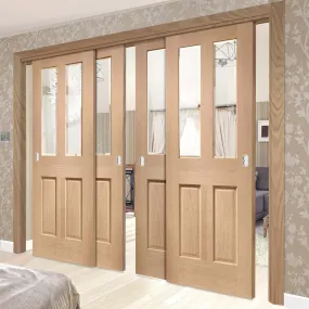 Bespoke Pass-Easi Malton Oak Glazed - 4 Sliding Doors and Frame Kit