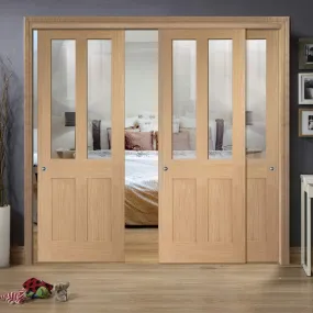 Bespoke Pass-Easi Malton Oak Shaker 2L Glazed - 3 Sliding Doors and Frame Kit