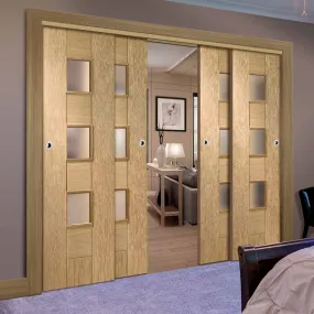 Bespoke Pass-Easi Messina Oak Glazed - 4 Sliding Doors and Frame Kit