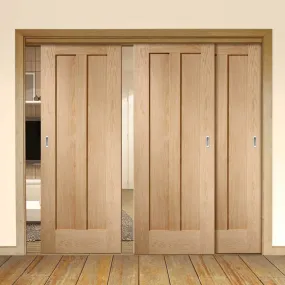 Bespoke Pass-Easi Novara Oak 2 Panel - 3 Sliding Doors and Frame Kit