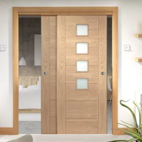 Bespoke Pass-Easi Palermo Oak Glazed - 2 Sliding Doors and Frame Kit - Prefinished