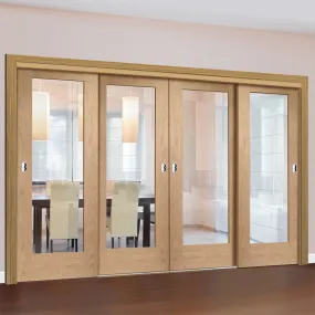 Bespoke Pass-Easi Pattern 10 1 Pane Shaker Oak Glazed - 4 Sliding Doors and Frame Kit