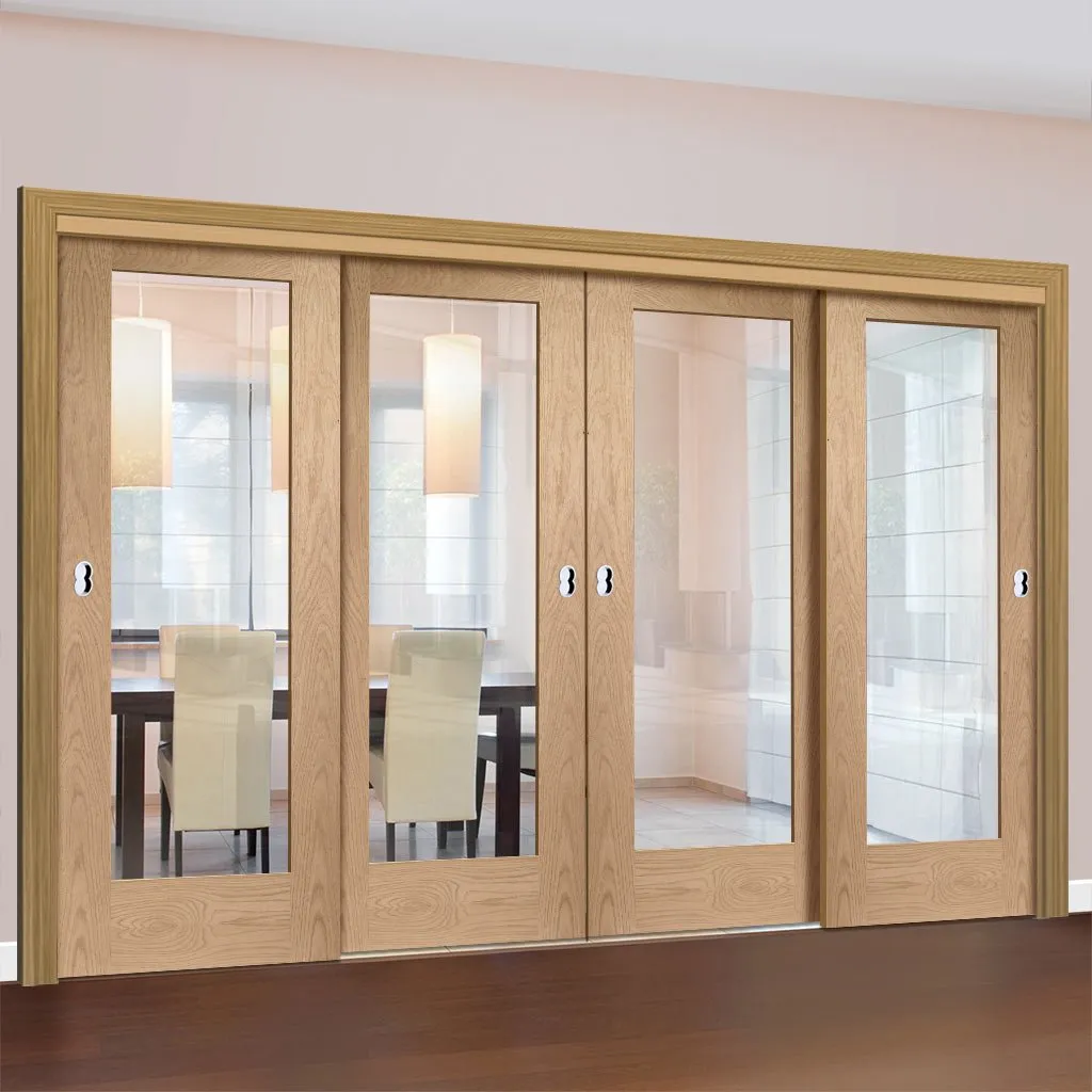 Bespoke Pass-Easi Pattern 10 1 Pane Shaker Oak Glazed - 4 Sliding Doors and Frame Kit