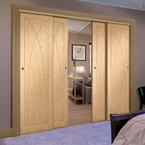 Bespoke Pass-Easi Pesaro Oak Flush - 4 Sliding Doors and Frame Kit