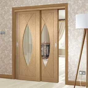 Bespoke Pass-Easi Pesaro Oak Glazed - 2 Sliding Doors and Frame Kit - Prefinished