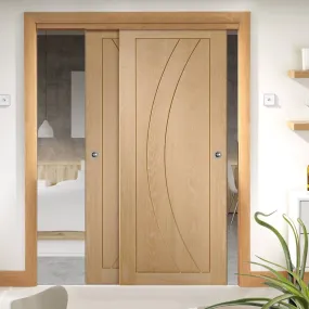 Bespoke Pass-Easi Salerno Oak Flush - 2 Sliding Doors and Frame Kit - Prefinished