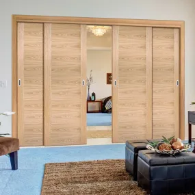 Bespoke Pass-Easi Sofia Oak Flush Door - 4 Sliding Doors and Frame Kit - Prefinished