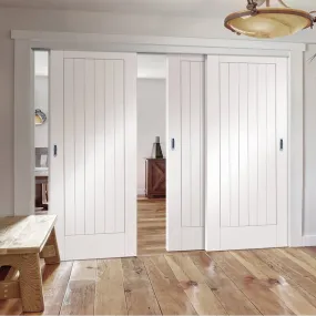 Bespoke Pass-Easi Suffolk Flush - 3 Sliding Doors and Frame Kit - White Primed