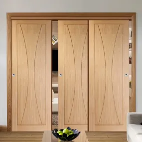 Bespoke Pass-Easi Verona Oak Flush - 3 Sliding Doors and Frame Kit - Prefinished