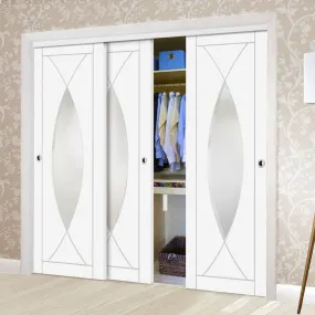 Bespoke Pesaro Glazed 3 Door Maximal Wardrobe and Frame Kit - White Primed