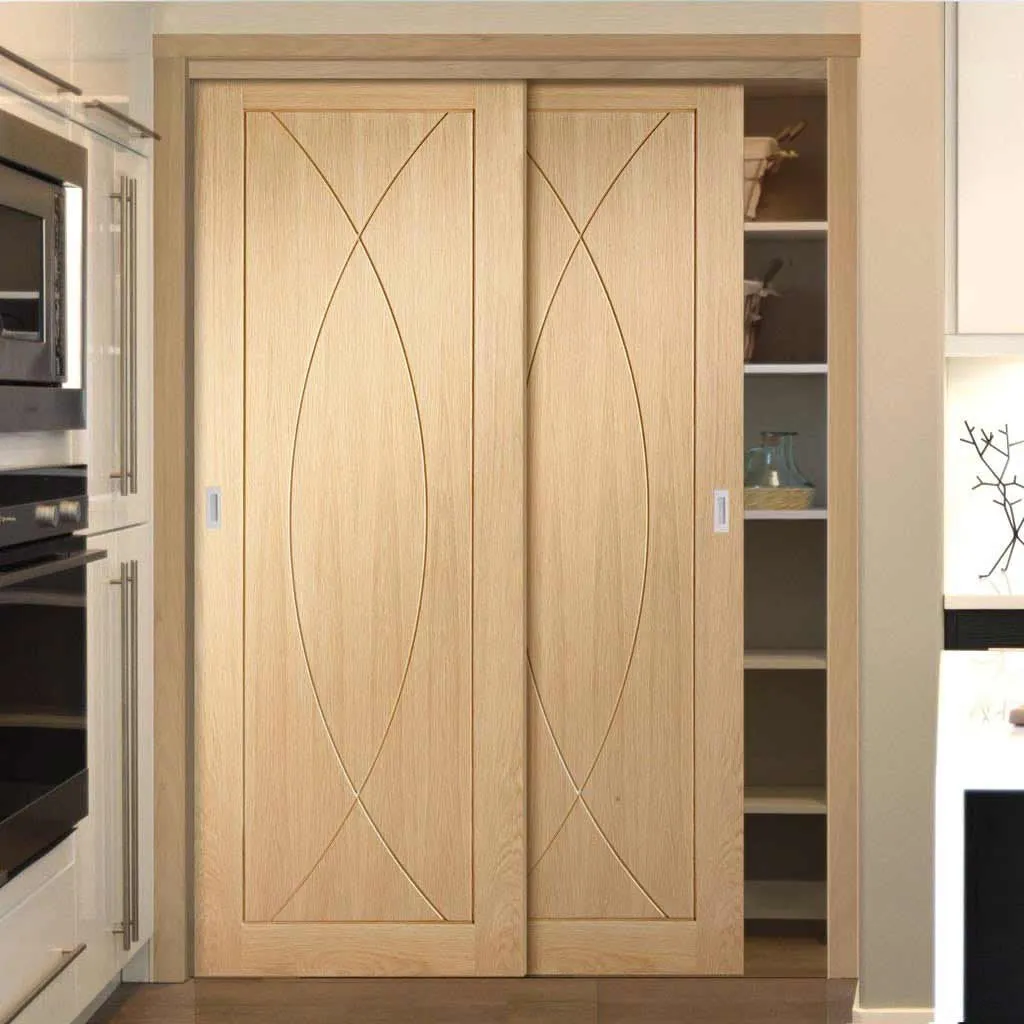 Bespoke Pesaro Oak Flush 2 Door Maximal Wardrobe and Frame Kit - Prefinished