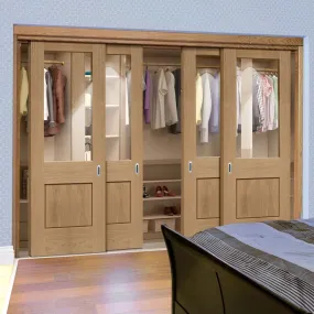 Bespoke Piacenza Oak 1 Panel Glazed 4 Door Maximal Wardrobe and Frame Kit - Groove Design